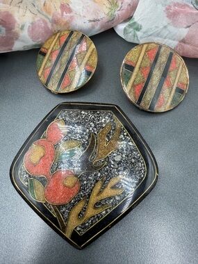 Vintage Brooch and pierced Earrings -Lee Sands style #12SET
